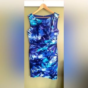 Connected Apparel beautiful blue dress with floral pattern